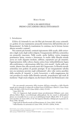 L'etica Di Aristotele Presso L'accademia Degli Infiammati