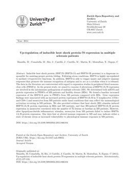 Up-Regulation of Inducible Heat Shock Protein-70 Expression in Multiple Sclerosis Patients