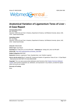 Anatomical Variation of Ligamentum Teres of Liver - a Case Report