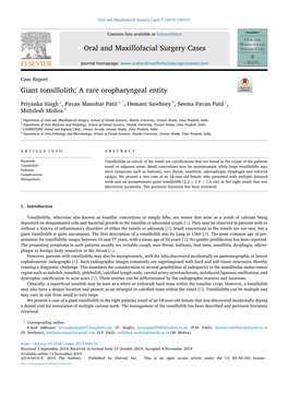 Giant Tonsillolith: a Rare Oropharyngeal Entity