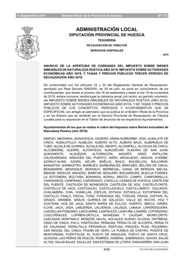 Administración Local Diputación Provincial De Huesca Tesorería Recaudacion De Tributos Servicios Centrales 3679