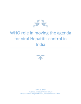 WHO Role in Moving the Agenda for Viral Hepatitis Control in India