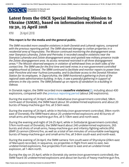 Latest from the OSCE Special Monitoring Mission to Ukraine (SMM), Based on Information Received As of 19:30, 25 April 2018 | OSCE