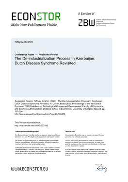 The De-Industrialization Process in Azerbaijan: Dutch Disease Syndrome Revisited