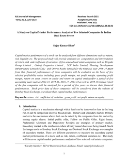 A Study on Capital Market Performance Analysis of Few Selected Companies in Indian Real Estate Sector