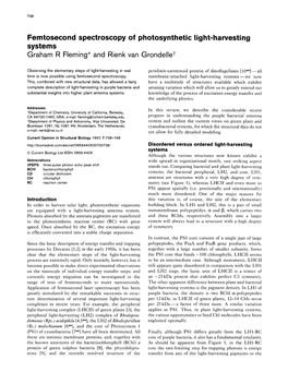 Femtosecond Spectroscopy of Photosynthetic Light-Harvesting Systems Graham R Fleming* and Rienk Van Grondellet