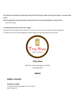 Thip Khao MENU