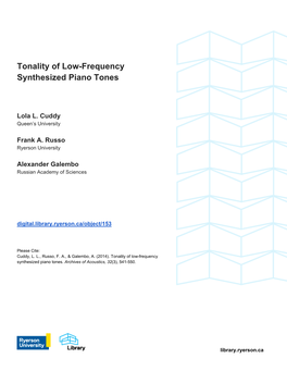 Tonality of Low-Frequency Synthesized Piano Tones