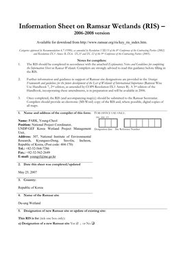 Information Sheet on Ramsar Wetlands (RIS) – 2006-2008 Version