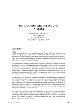 On Modern Architecture in Italy