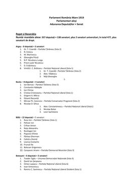 Parlament România Mare 1919 Parlamentari Aleși Adunarea Deputaților + Senat Regat Și Basarabia