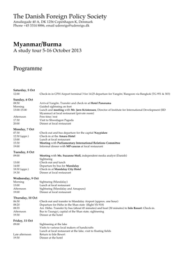 The Danish Foreign Policy Society Myanmar/Burma Programme