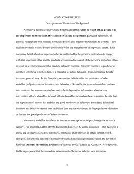 NORMATIVE BELIEFS Description and Theoretical Background