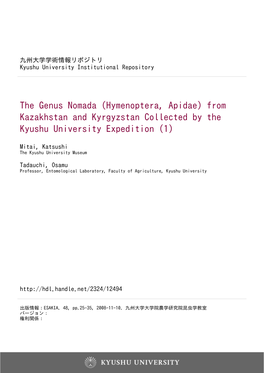 The Genus Nomada (Hymenoptera, Apidae) from Kazakhstan and Kyrgyzstan Collected by the Kyushu University Expedition (1)