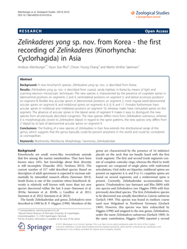 Kinorhyncha: Cyclorhagida) in Asia Andreas Altenburger1*, Hyun Soo Rho2, Cheon Young Chang3 and Martin Vinther Sørensen1