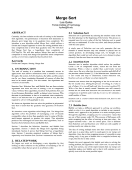 Merge Sort Luis Quiles Florida Institute of Technology Lquiles@Fit.Edu