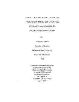 Structural Geometry of Thrust Faulting in the Baker Mountain and Panola Quadrangles, Southeastern Oklahoma