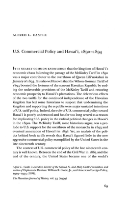 U.S. Commercial Policy and Hawai'i, 1890—1894