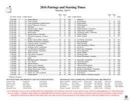 2016 Pairings and Starting Times Saturday, April 9