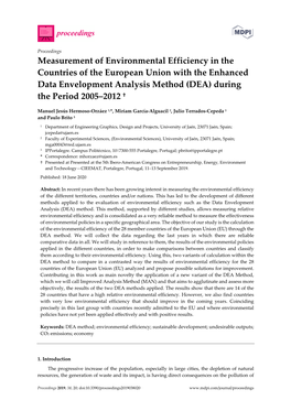 Measurement of Environmental Efficiency in the Countries of the European Union with the Enhanced Data Envelopment Analysis Method (DEA) During the Period 2005–2012 †