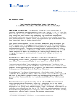 For Immediate Release: Time Warner Inc