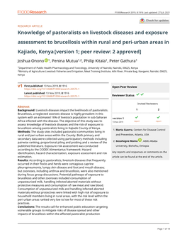 Knowledge of Pastoralists on Livestock Diseases and Exposure Assessment to Brucellosis Within Rural and Peri-Urban Areas In