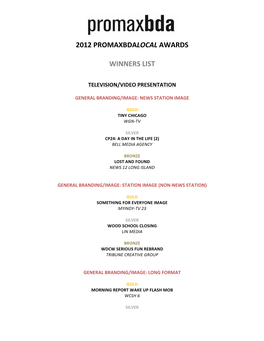 2012 Promaxbdalocal Awards Winners List