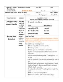 Knowledge of Correct Placement of Chains. Installing Chain Instructions