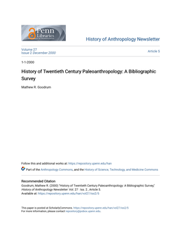 History of Twentieth Century Paleoanthropology: a Bibliographic Survey