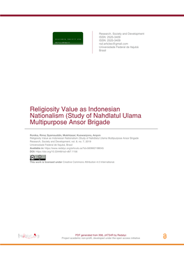 Religiosity Value As Indonesian Nationalism (Study of Nahdlatul Ulama Multipurpose Ansor Brigade