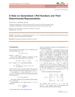 A Note on Generalized K-Pell Numbers and Their Determinantal Representation -.:: Natural Sciences Publishing