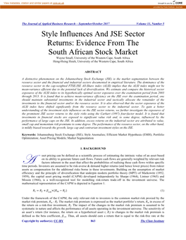 Style Influences and JSE Sector Returns: Evidence from the South