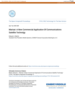 Marisat -A New Commercial Application of Communications Satellite Technolgy