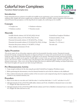 Colorful Iron Complexes Transition Metal Complex Ions SCIENTIFIC
