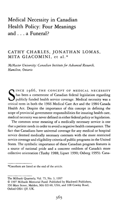 Medical Necessity in Canadian Health Policy: Four Meanings and