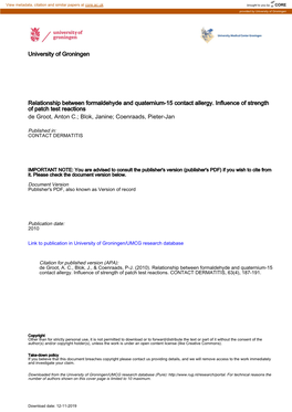 Relationship Between Formaldehyde and Quaternium15 Contact