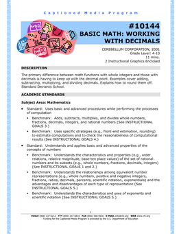 10144 Basic Math: Working with Decimals