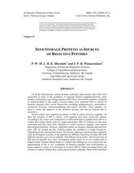 Seed Storage Proteins As Sources of Bioactive Peptides