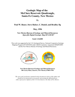 Geologic Map of the Mcclure Reservoir 7.5-Minute Quadrangle