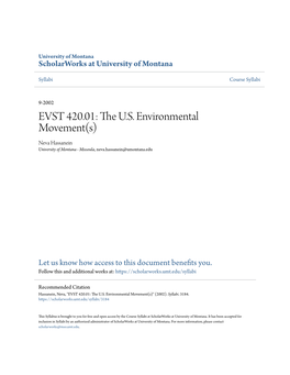 EVST 420.01: the U.S. Environmental Movement(S)