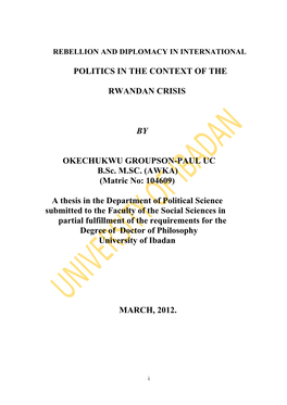 Politics in the Context of the Rwandan Crisis By