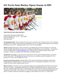 11 Ferris State Hockey Opens Season at RPI