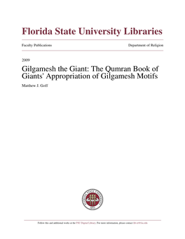 Gilgamesh the Giant: the Qumran Book of Giants' Appropriation of Gilgamesh Motifs Matthew J