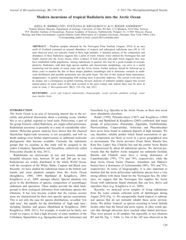 Modern Incursions of Tropical Radiolaria Into the Arctic Ocean