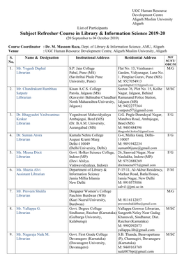 Subject Refresher Course in Library & Information Science 2019-20