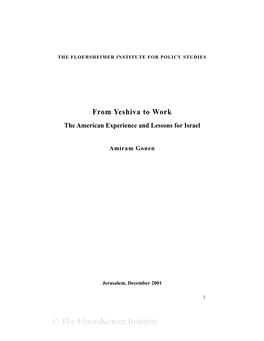 From Yeshiva to Work the American Experience and Lessons for Israel