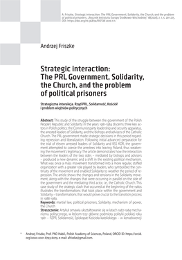 The PRL Government, Solidarity, the Church, and the Problem of Political Prisoners, „Rocznik Instytutu Europy Środkowo-Wschodniej” 18(2020), Z