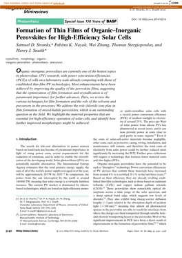 Formation of Thin Films of Organicinorganic Perovskites for Highefficiency Solar Cells