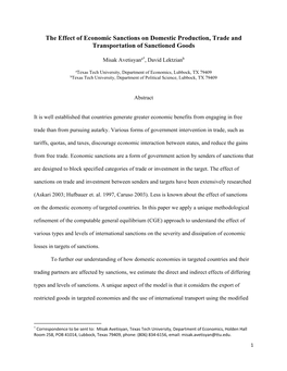 The Effect of Economic Sanctions on Domestic Production, Trade and Transportation of Sanctioned Goods