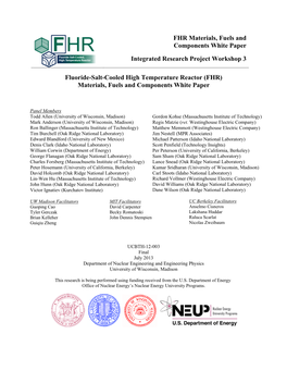 Fluoride-Salt-Cooled High Temperature Reactor (FHR) Materials, Fuels and Components White Paper